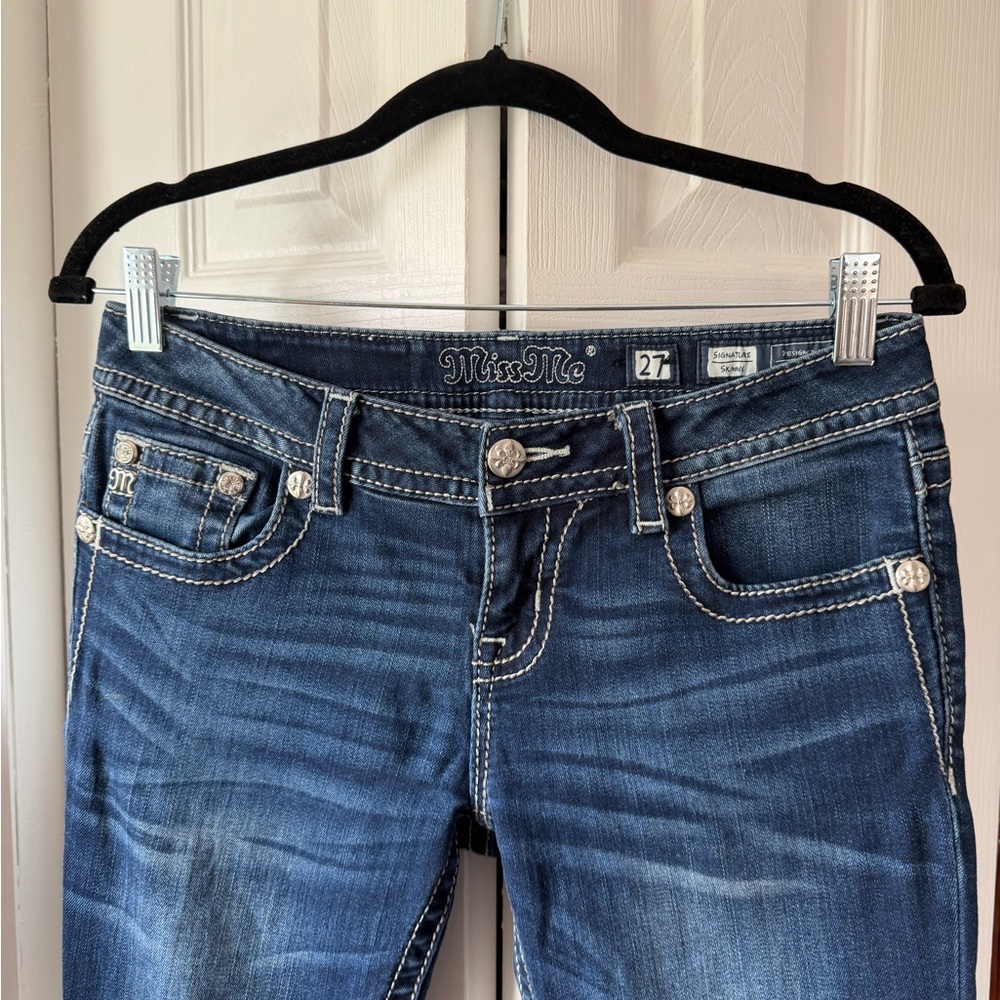 Miss Me Dark Blue Boot Cut Jeans with Contrast Stitching